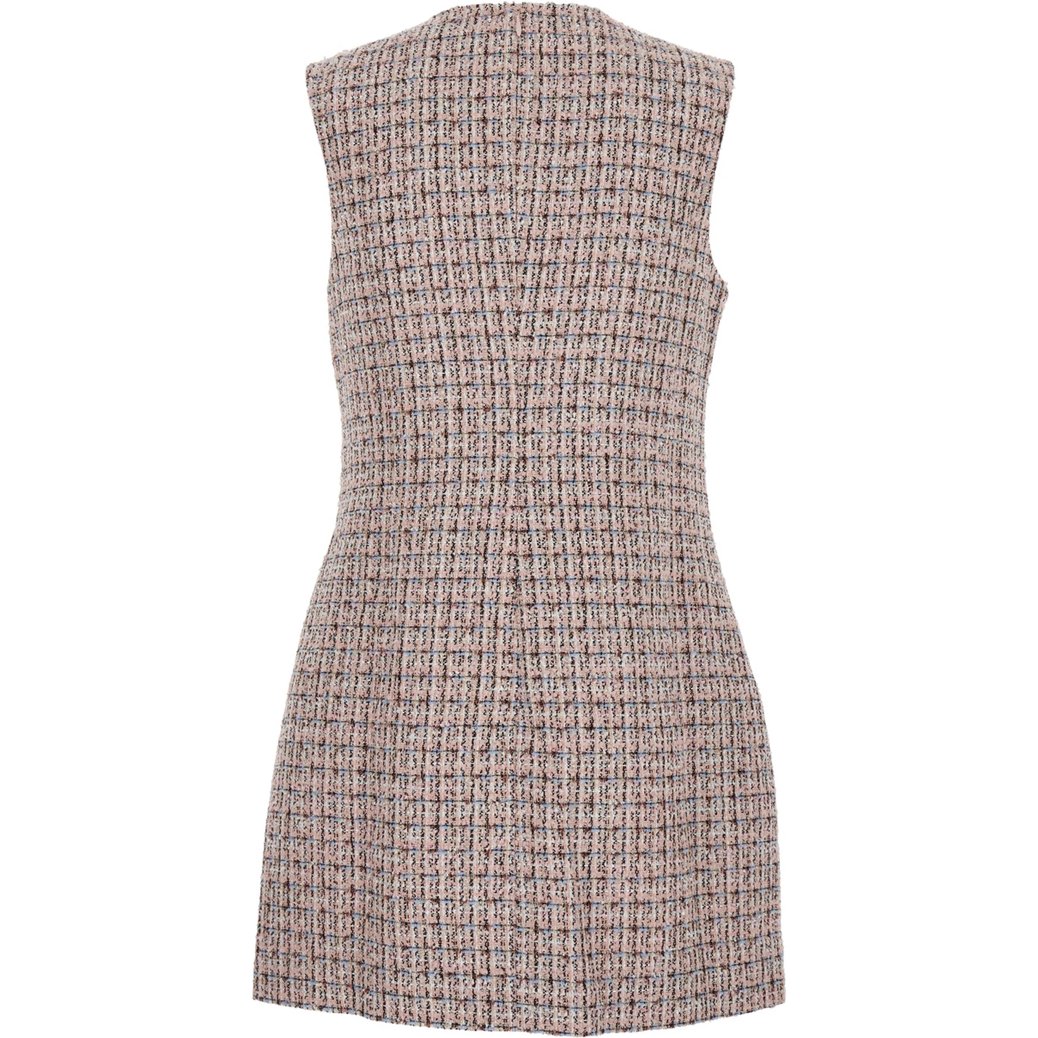 Pink Crewneck Sleeveless Mini Dress with Crystal Embellishments in Tech Fabric Woman