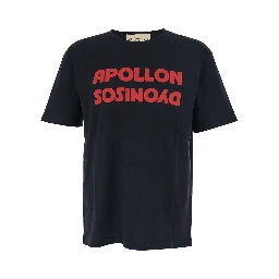 Black Crewneck T-Shirt with Print on the Front in Cotton Man