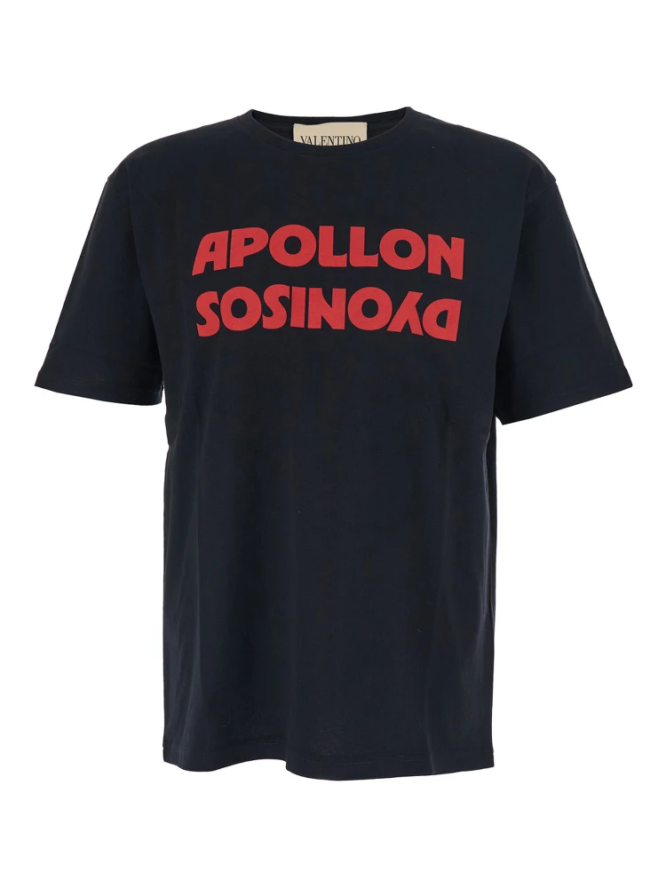 تيشيرت أسود برقبة دائرية وطبعة أمامية من القطن للرجال