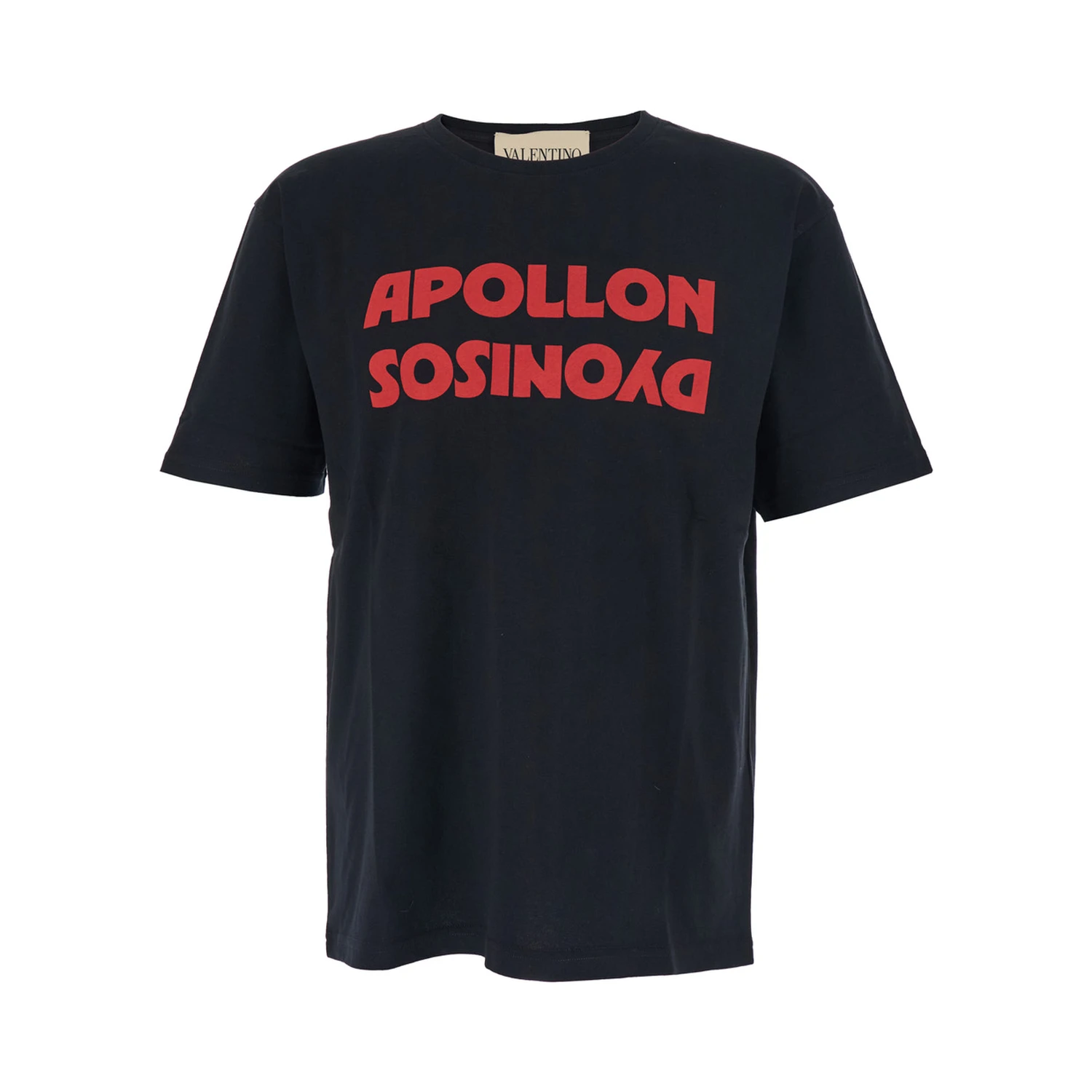 Black Crewneck T-Shirt with Print on the Front in Cotton Man