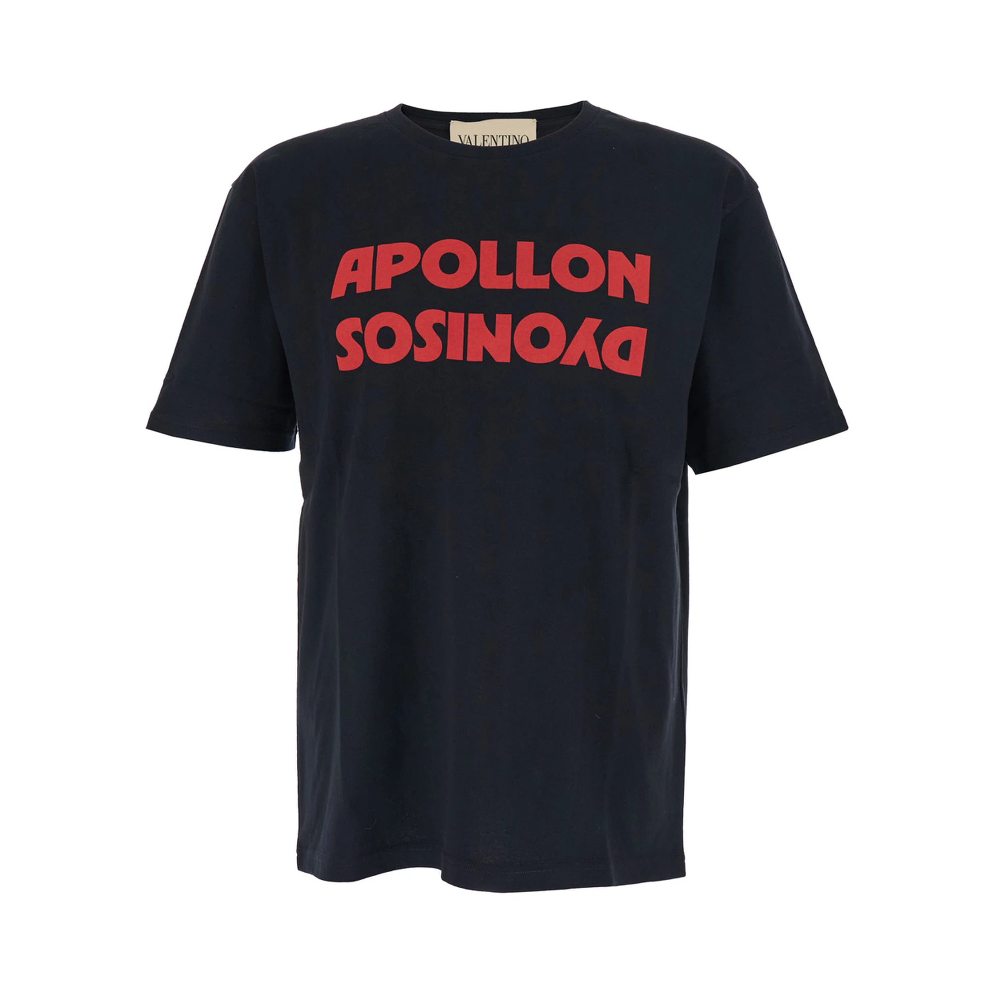 Black Crewneck T-Shirt with Print on the Front in Cotton Man