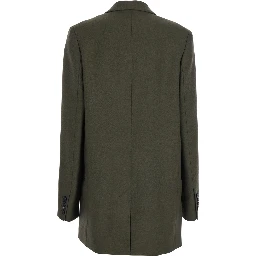 Green Double-Breasted Jacket with Peak Revers in Wool Blend Woman