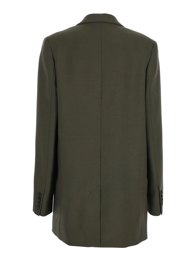 Green Double-Breasted Jacket with Peak Revers in Wool Blend Woman