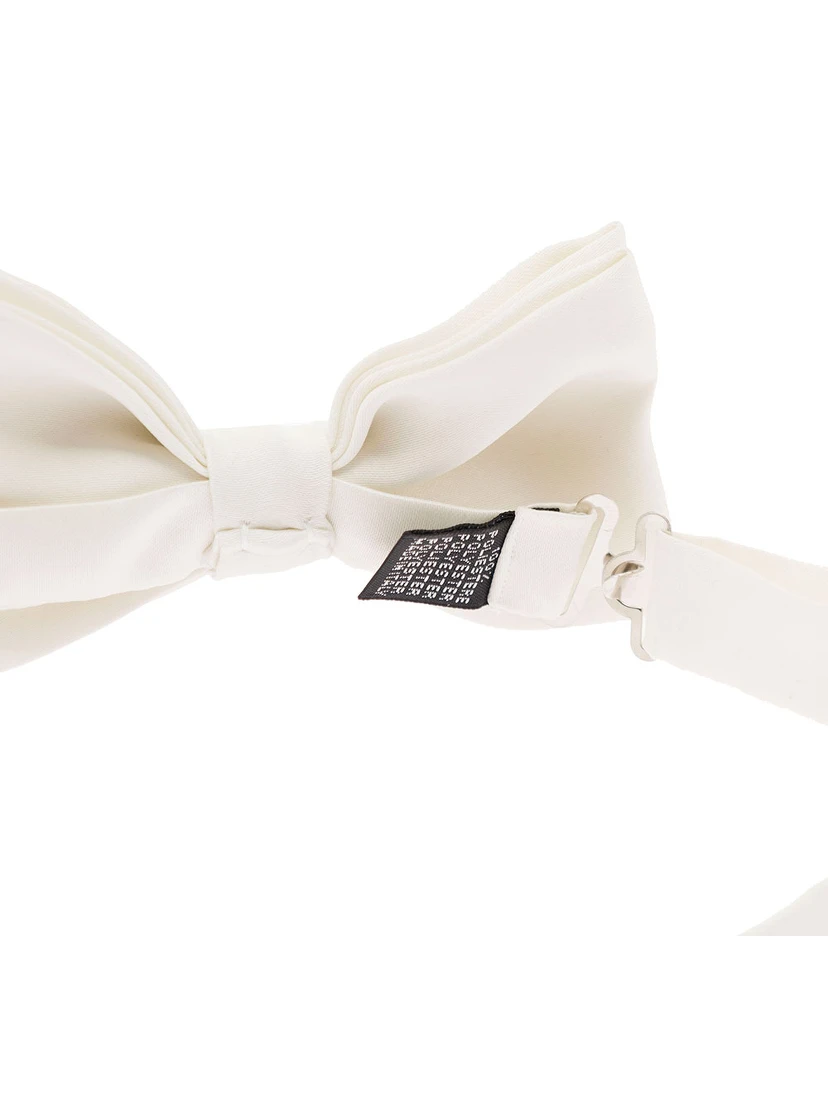 Ivory White Pre-Tied Bow Tie with Hook Fastening in Satin Man