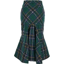 Green Skirt with All-Over Tartan Pattern in Cotton Woman