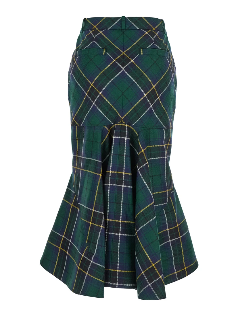 Green Skirt with All-Over Tartan Pattern in Cotton Woman