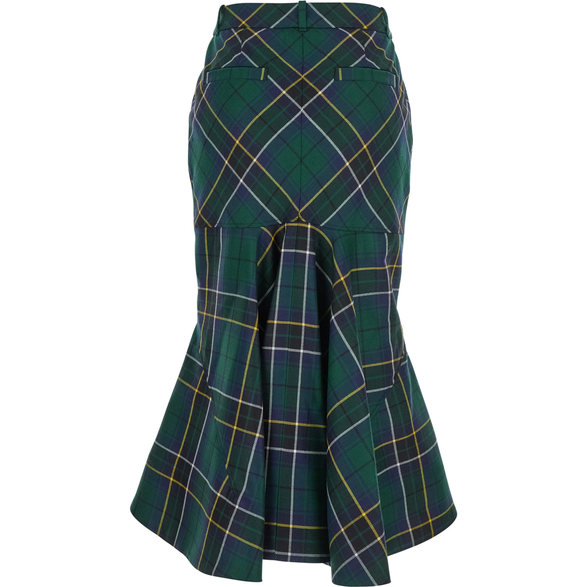 Green Skirt with All-Over Tartan Pattern in Cotton Woman