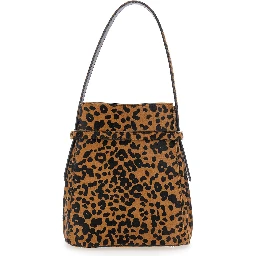 Brown Shoulder Bag with Fixed Shoulder Strap and All-Over Leopard Motif in Leather Woman