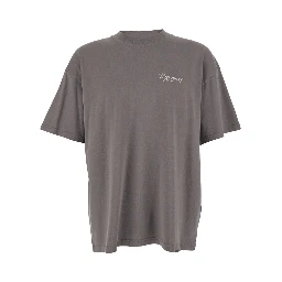 Grey Crewneck T-Shirt with Logo Lettering on the Front and Maxi Logo Print on the Rear in Cotton Man