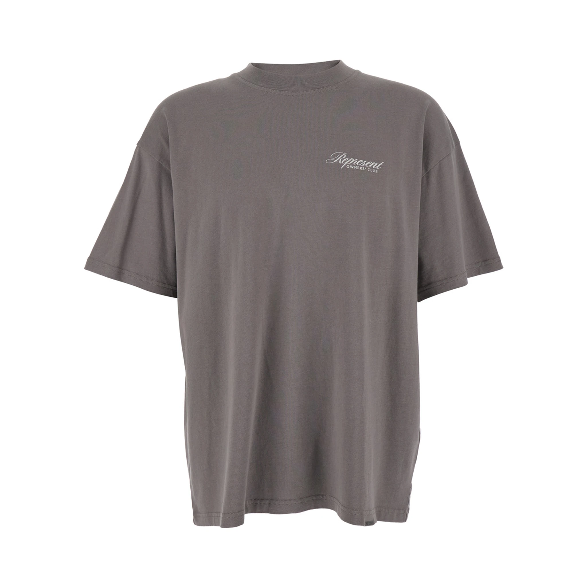 Grey Crewneck T-Shirt with Logo Lettering on the Front and Maxi Logo Print on the Rear in Cotton Man