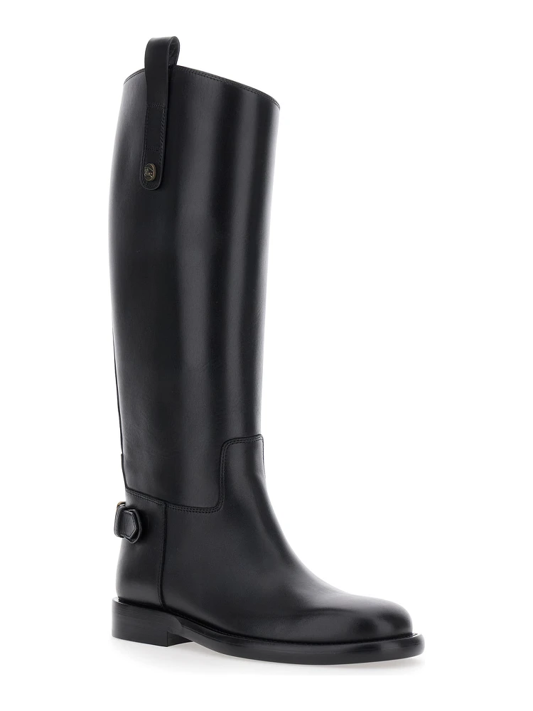 Black Boots with Side Logo Plaque in Leather Woman alternative