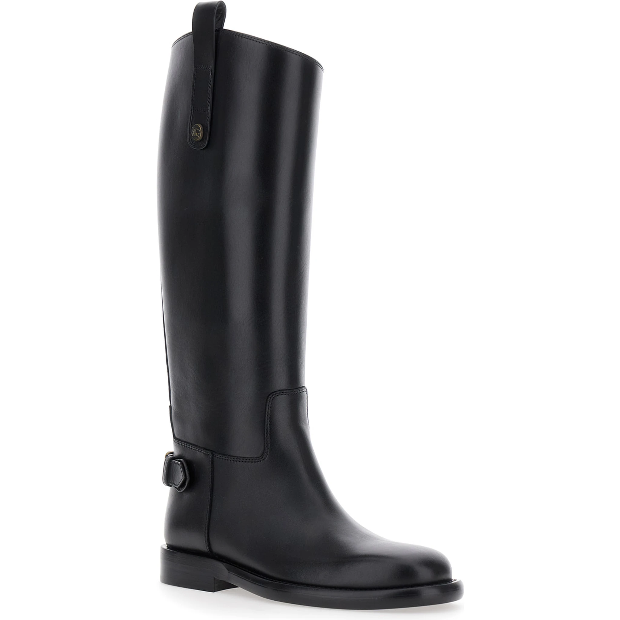 Black Boots with Side Logo Plaque in Leather Woman