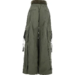 Green Cargo Pants with Elasticated Double Waist in Cotton Blend Woman