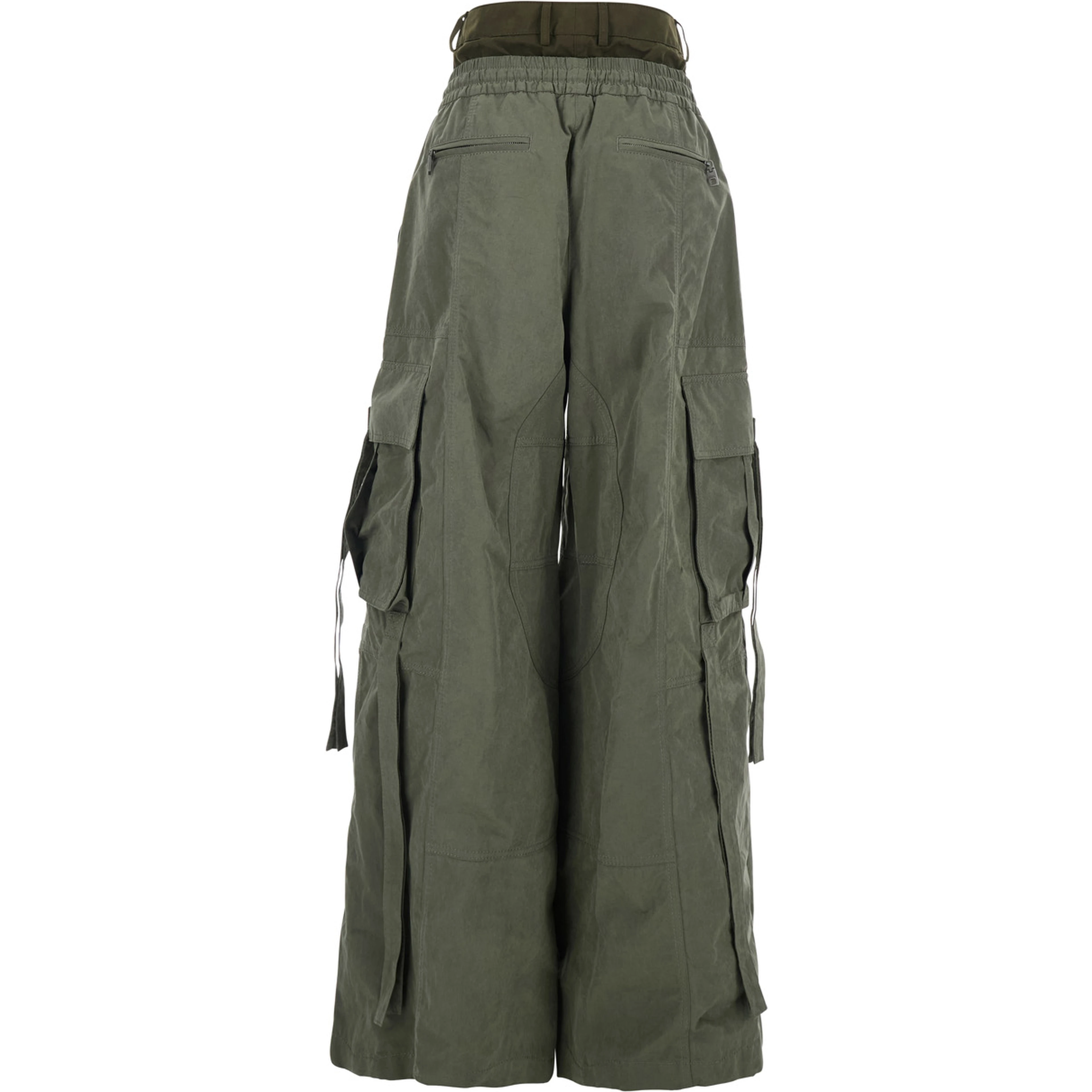 Green Cargo Pants with Elasticated Double Waist in Cotton Blend Woman