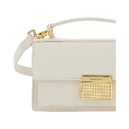 Venezia White Hangbag with Adjustable and Removable Shoulder Strap and Clasp Closure in Leather Woman