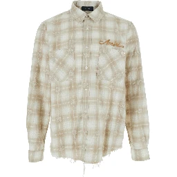 Beige Shirt with Check Pattern and Lettering Logo on Front and Backin Flannel Man