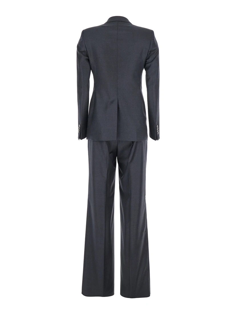 Grey Double-Breasted Suit with Peak Revers in Wool Blend Woman