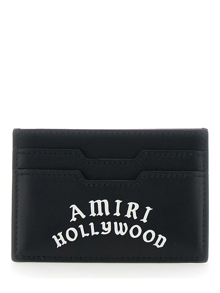Black Card Holder with Logo Lettering on the Front and Embossed Logo on the Rear in Leather Man