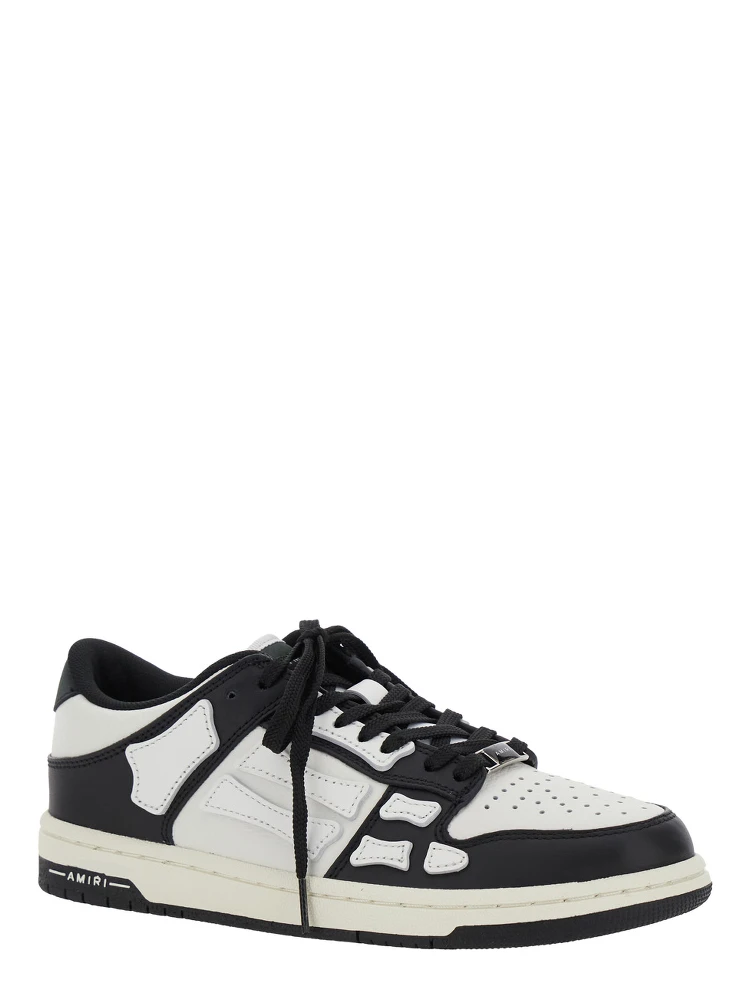 Skel Top Low Black and White Sneakers with Logo Patch on theTongue and Contrasting Details on the Side in Leather Woman