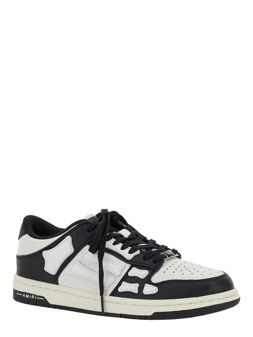 Skel Top Low Black and White Sneakers with Logo Patch on theTongue and Contrasting Details on the Side in Leather Woman