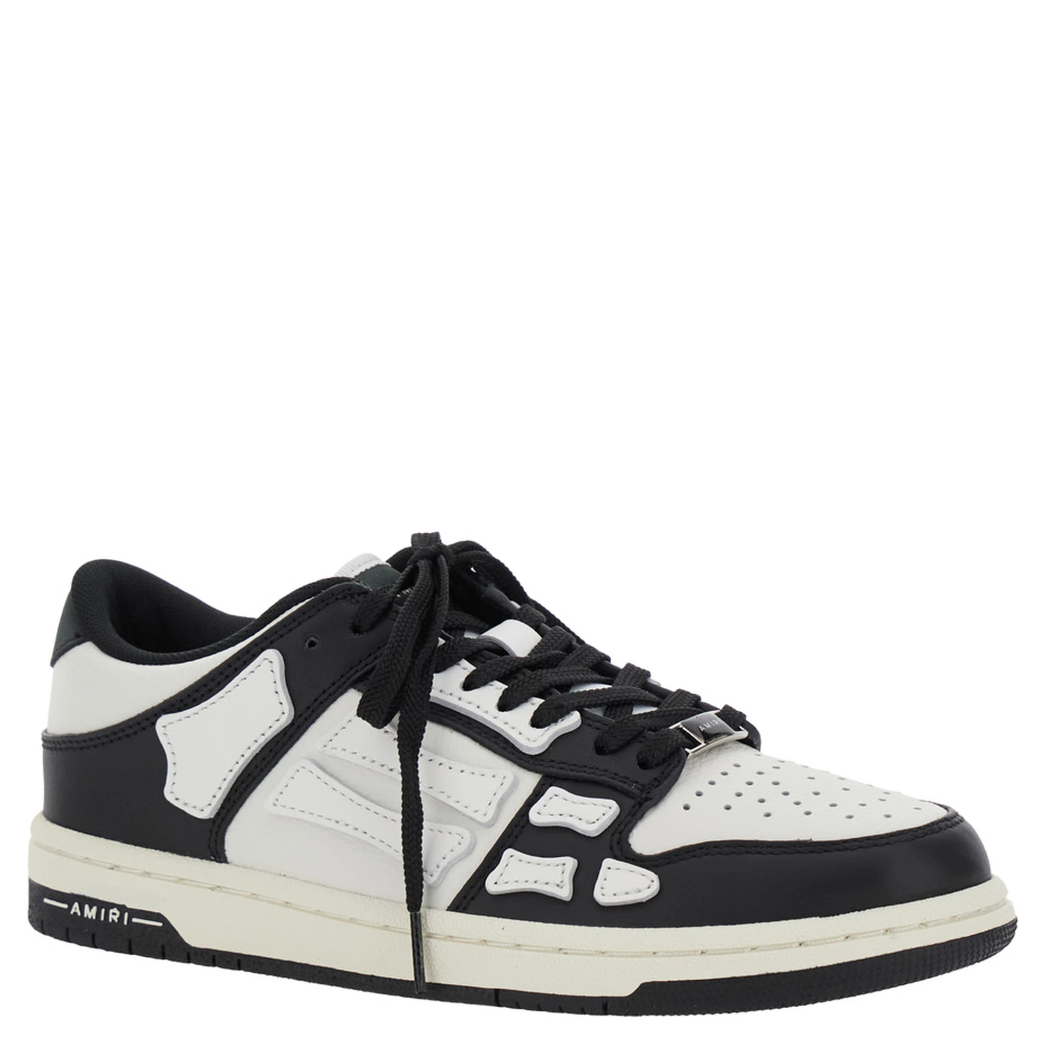 Skel Top Low Black and White Sneakers with Logo Patch on theTongue and Contrasting Details on the Side in Leather Woman