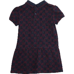 Blue Dress with Peter Pan Collar and GG All-Over Pattern in Cotton Baby