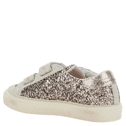 May School Grey Glittered Low Top Sneakers with Star Patch on the Side in Leather Blend Girl