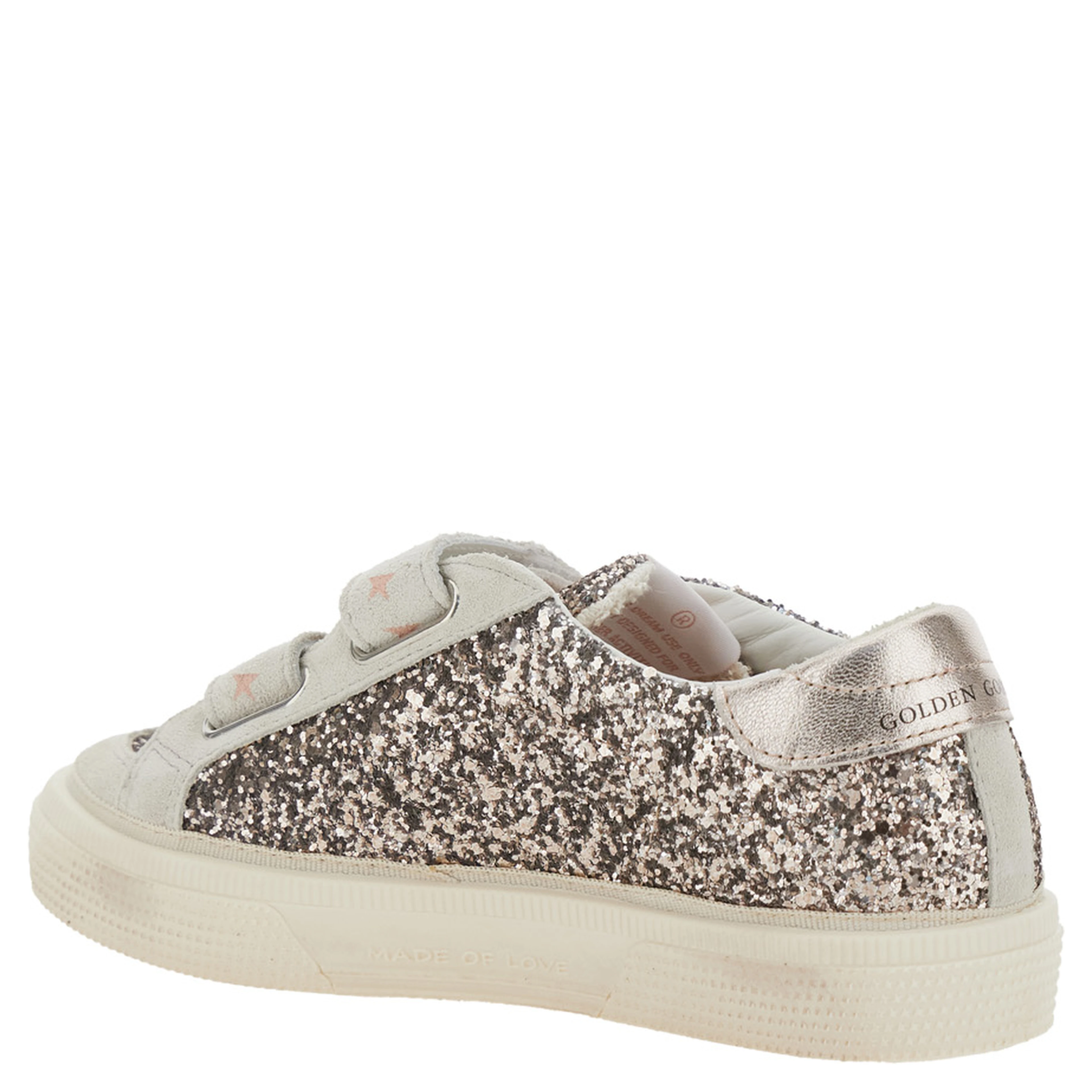 May School Grey Glittered Low Top Sneakers with Star Patch on the Side in Leather Blend Girl