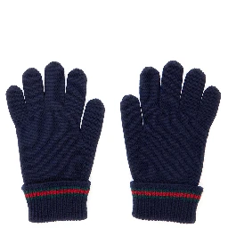 Blue Gloves with Tricot Knitting and Web Detail in Wool Boy