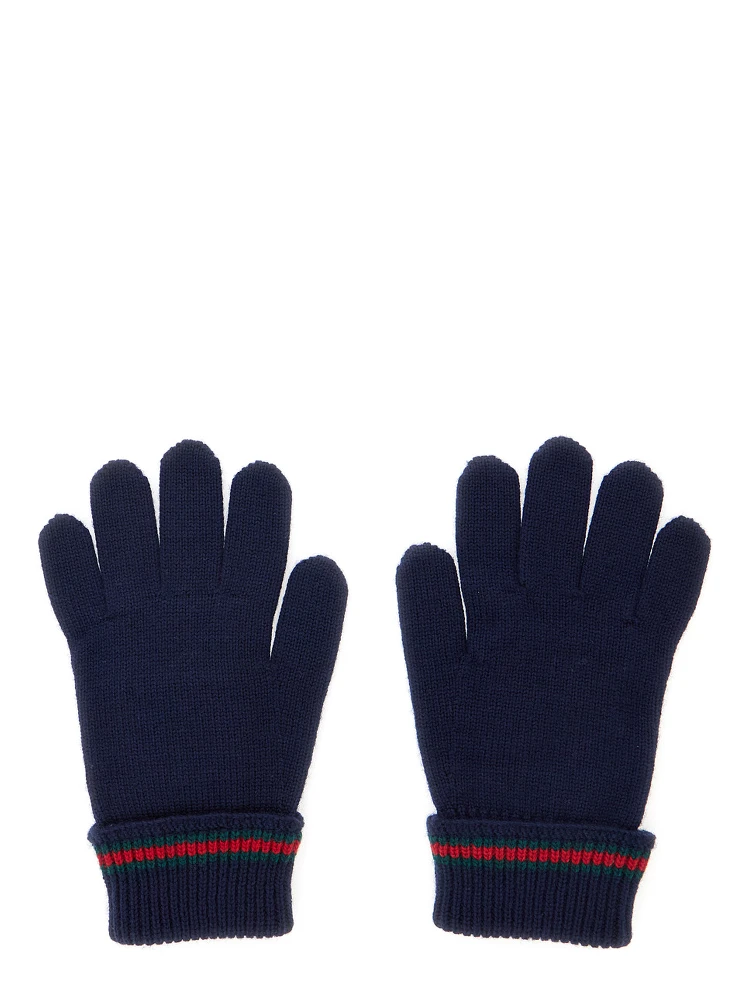 Blue Gloves with Tricot Knitting and Web Detail in Wool Boy alternative