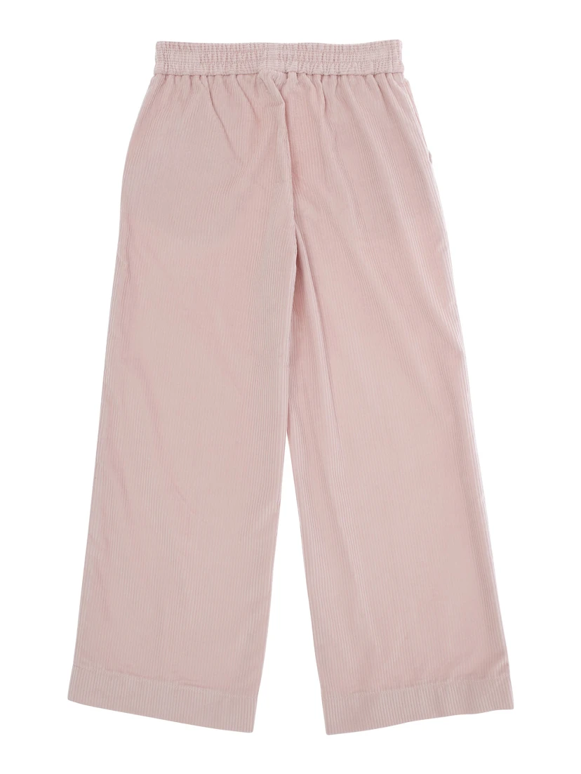 Pink Pants with Rear Elastic Waist and Logo Patch on the Front in Corduroy Girl