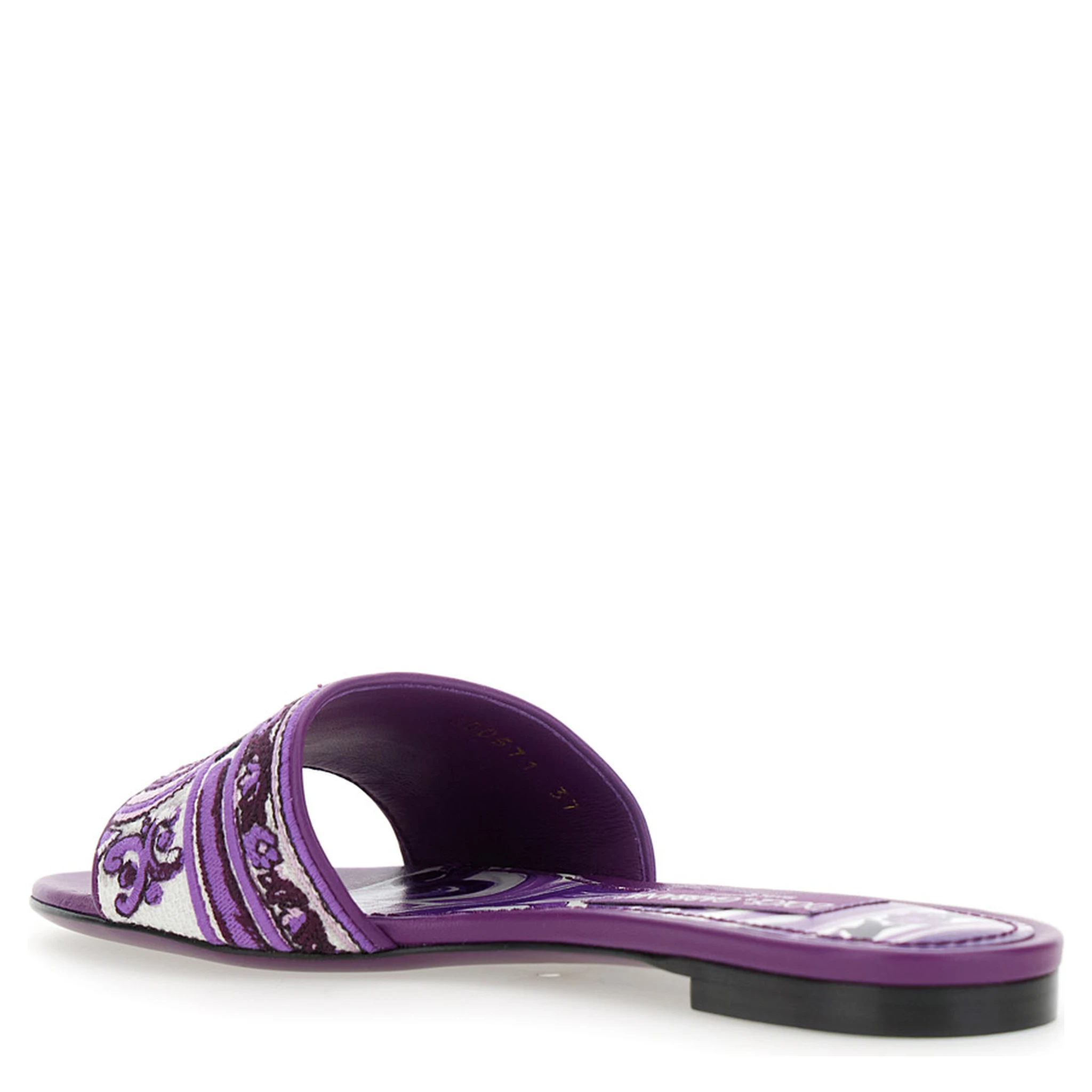 Violet Sandals with Logo Embroidery on the Front and All-Over Majolica Motif in Cotton Blend Woman