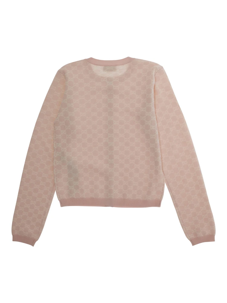 Pink Cardigan with Round Neck and All-Over GG Motif in Wool Girl alternative