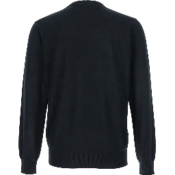 Black Crewneck Sweater with Ribbed Trims in Wool Man