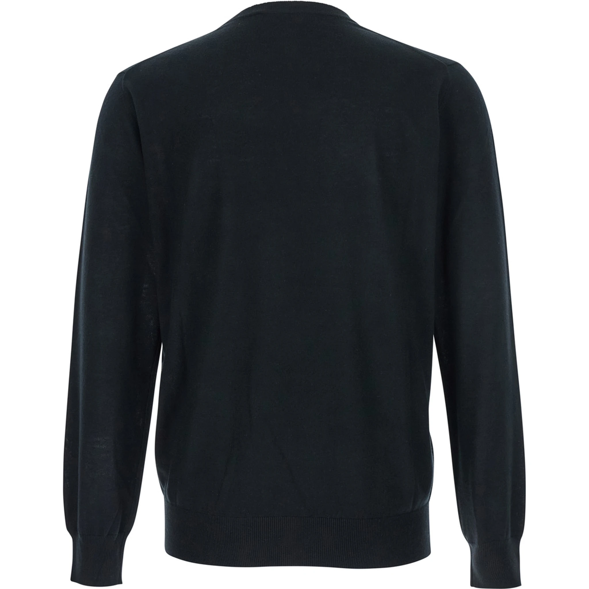 Black Crewneck Sweater with Ribbed Trims in Wool Man