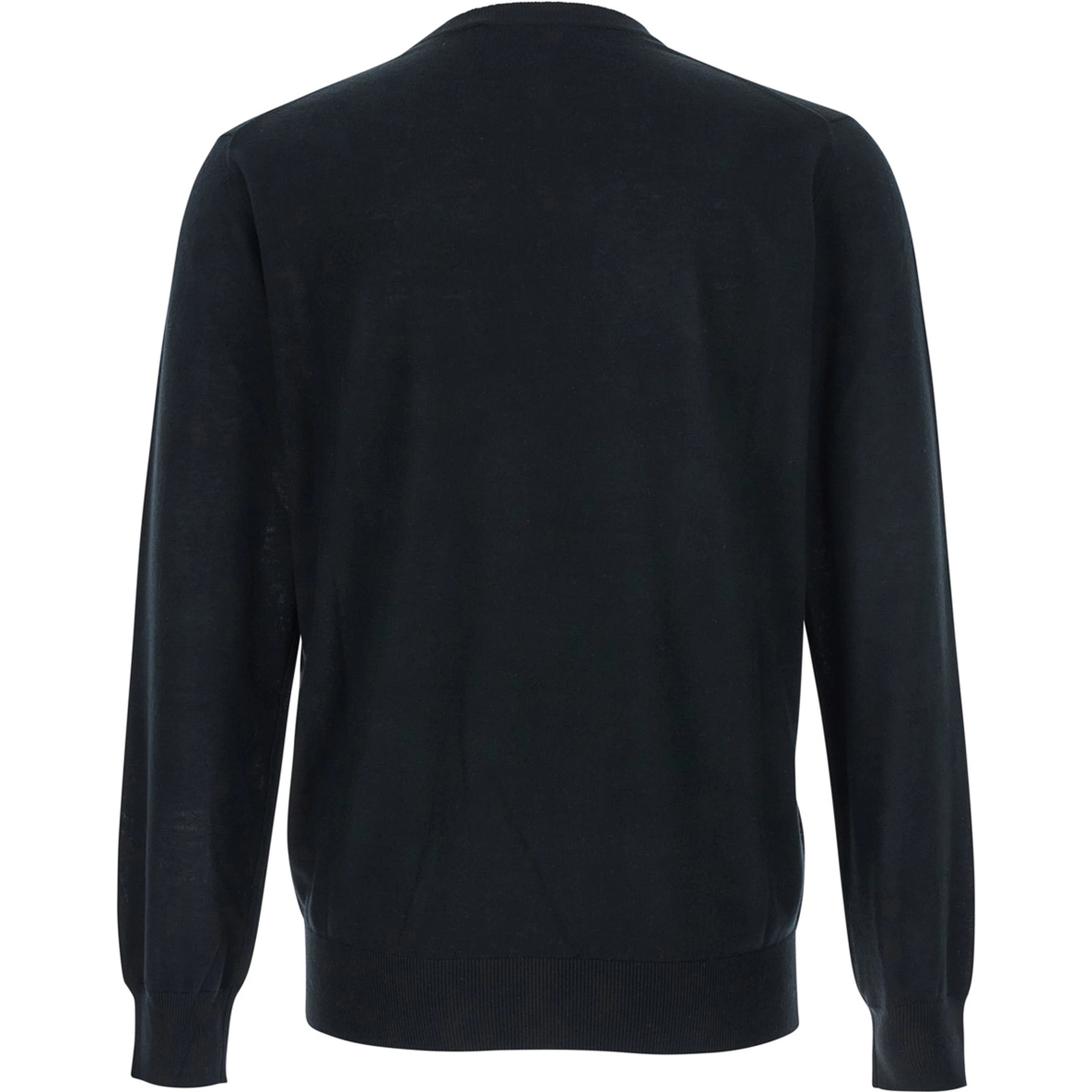 Black Crewneck Sweater with Ribbed Trims in Wool Man