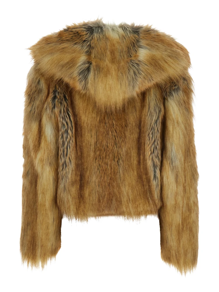 Brown Fur Coat with Hood and Front Fastening in Faux Fur Woman alternative