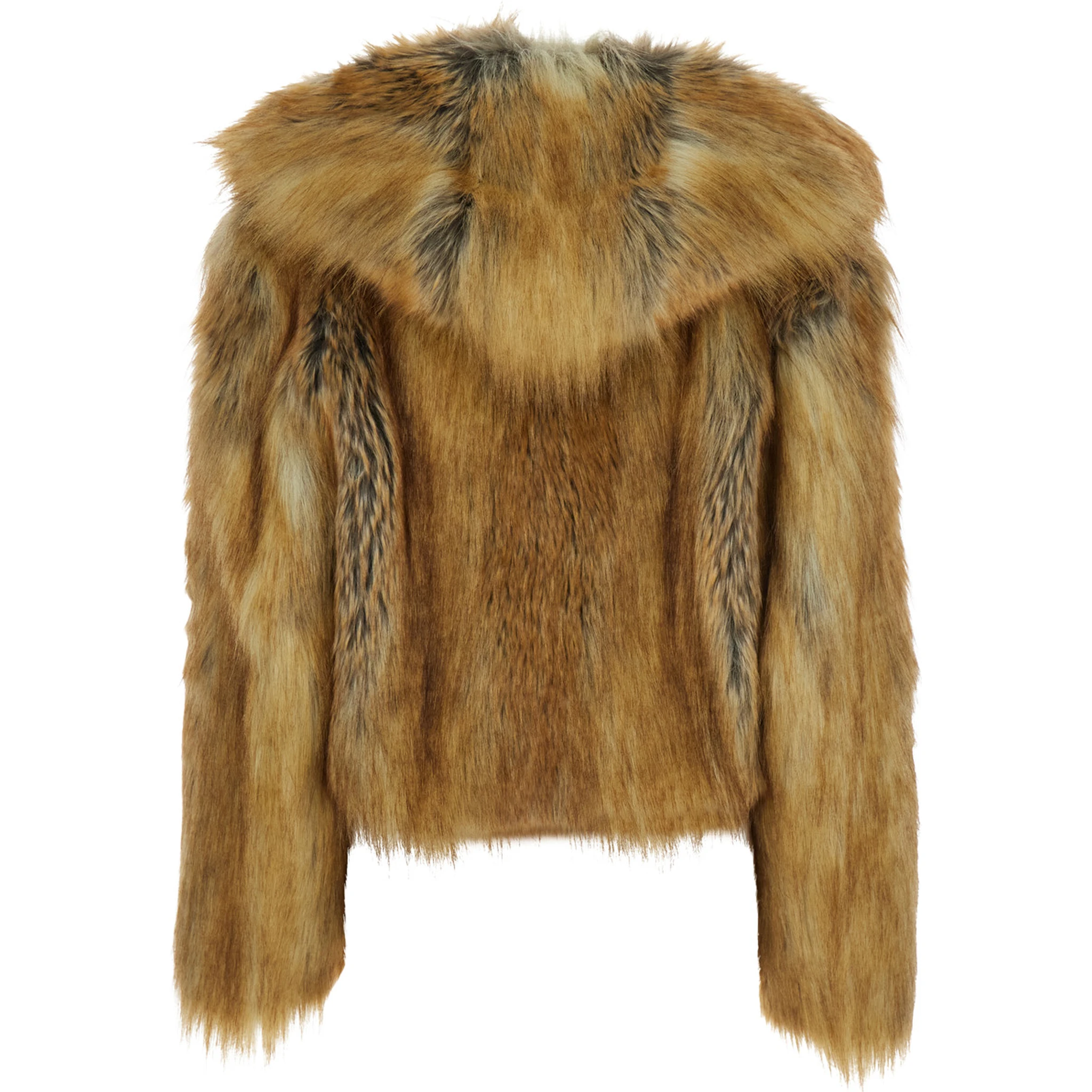 Brown Fur Coat with Hood and Front Fastening in Faux Fur Woman