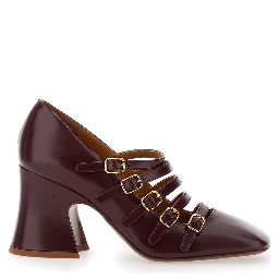 Janis Bordeaux Décolleté with Banded Design and Large Heel in Leather Woman