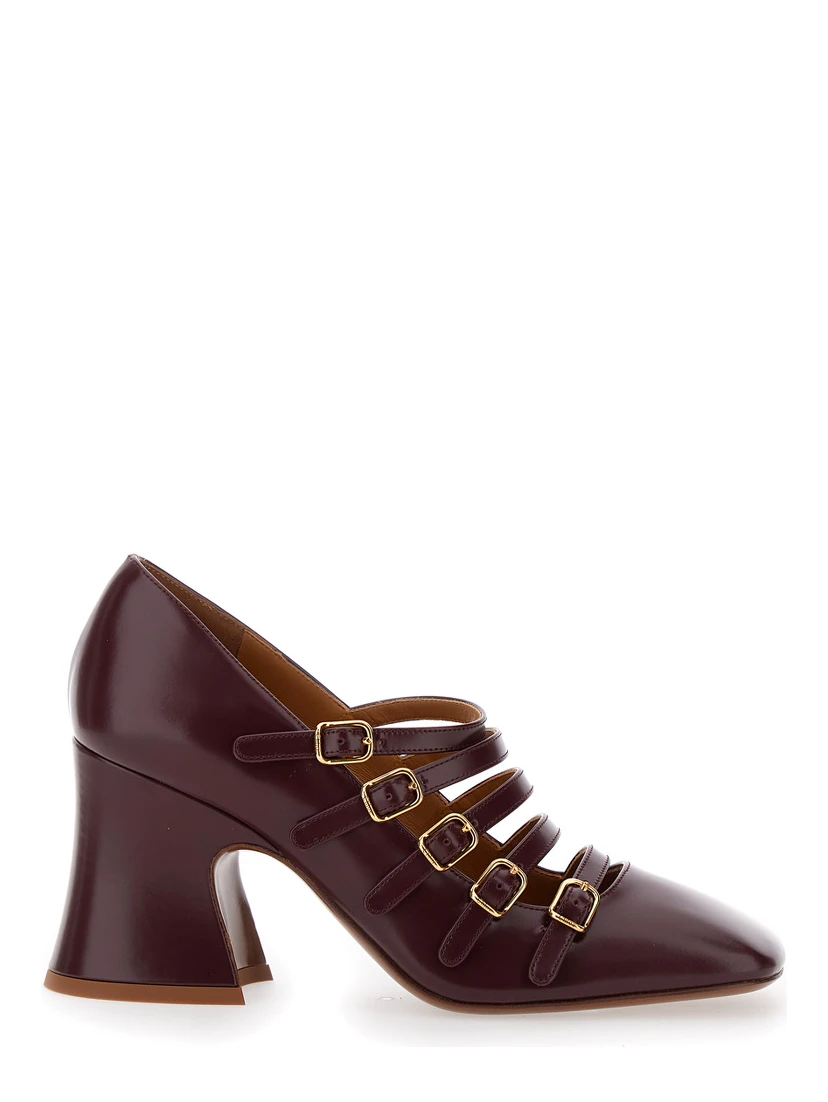 Janis Bordeaux Décolleté with Banded Design and Large Heel in Leather Woman