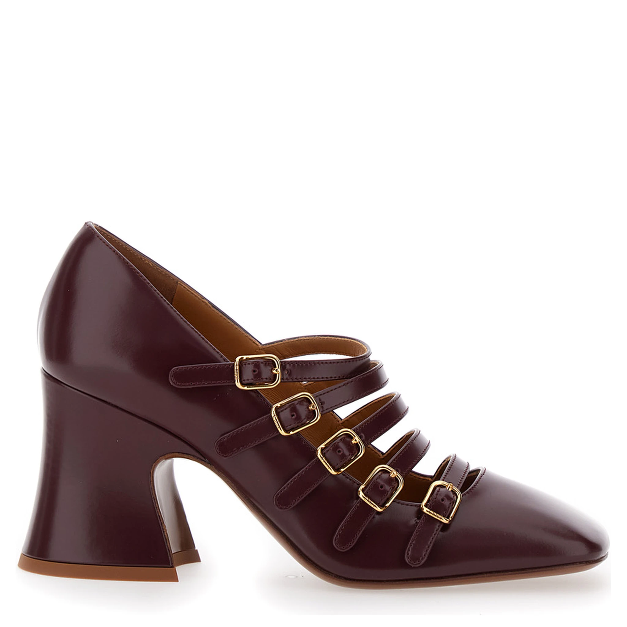 Janis Bordeaux Décolleté with Banded Design and Large Heel in Leather Woman