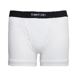 White Boxer Shorts with Elastic Waist with Logo Lettering in Cotton Man