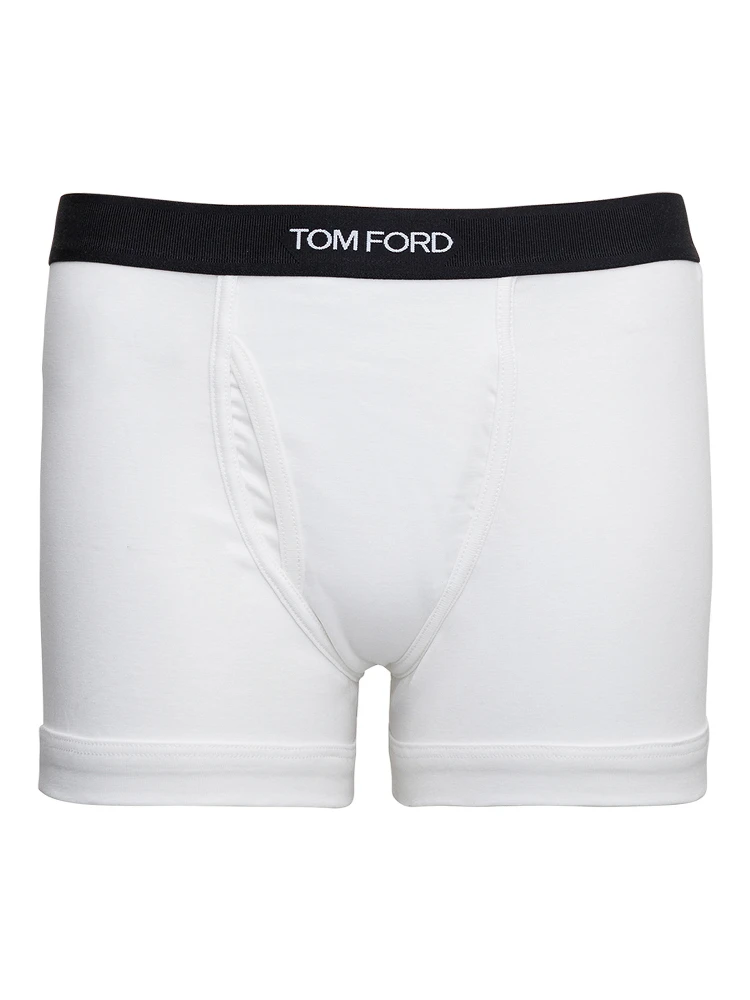 White Boxer Shorts with Elastic Waist with Logo Lettering in Cotton Man
