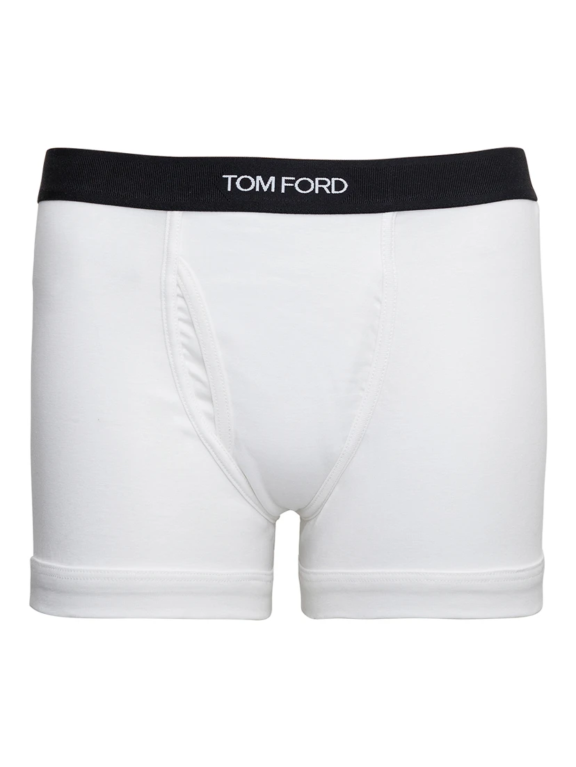 White Boxer Shorts with Elastic Waist with Logo Lettering in Cotton Man
