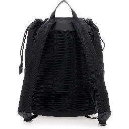 Black Backpack with Logo Plaque and All-Over FF Motif in Nylon Man