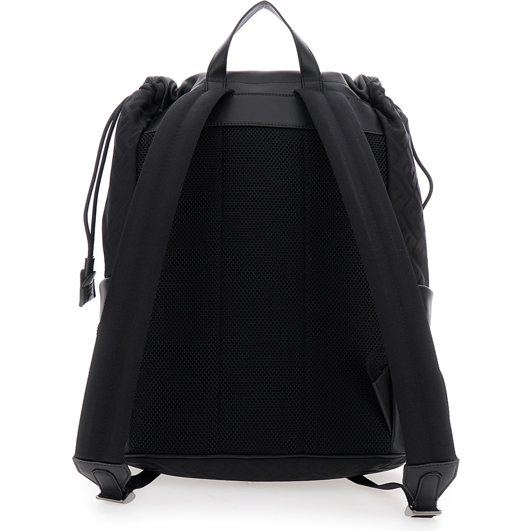 Black Backpack with Logo Plaque and All-Over FF Motif in Nylon Man