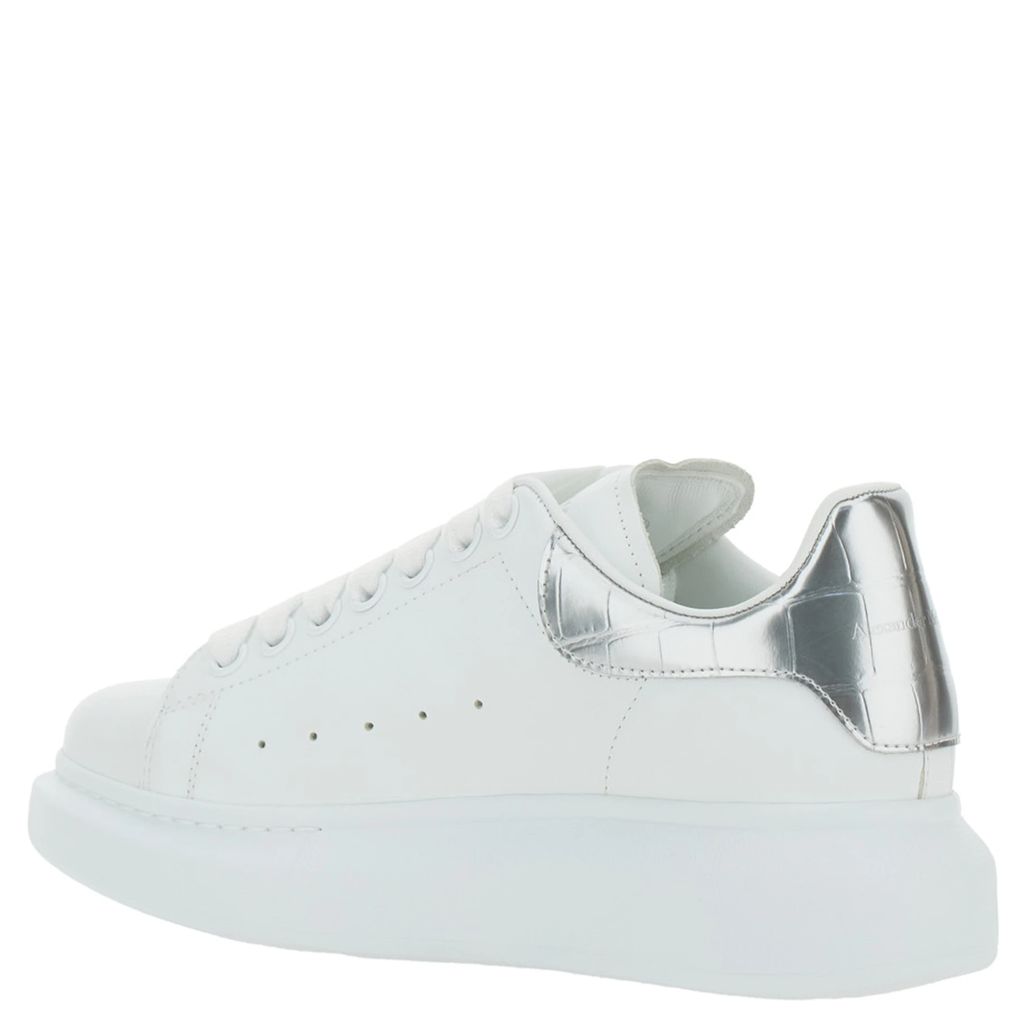 White Oversize Sneakers with Snake Print on the Heel in Leather Woman