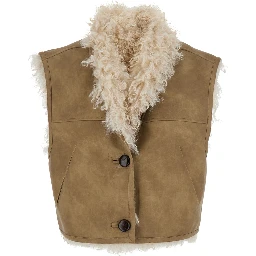 Beige Shearling Coat with Reversible Deisgn and Button Closure in Fur Woman