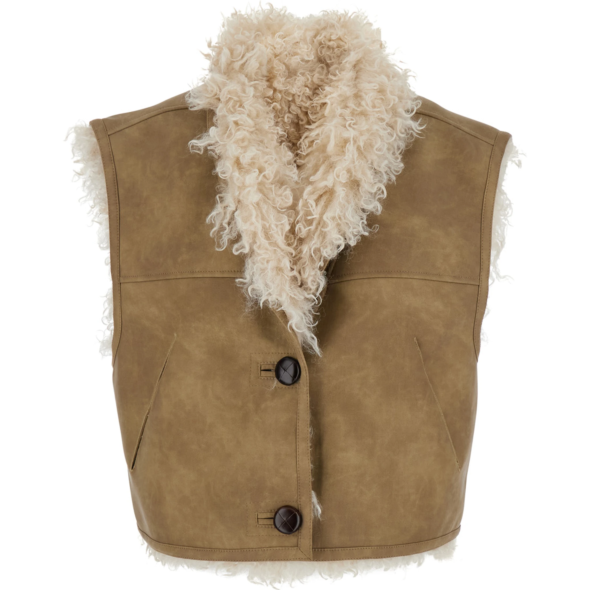 Beige Shearling Coat with Reversible Deisgn and Button Closure in Fur Woman