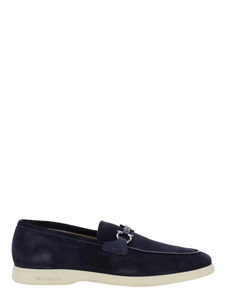 Cosimo Blue Loafers with Metallic Hooks on the Front in Suede Man